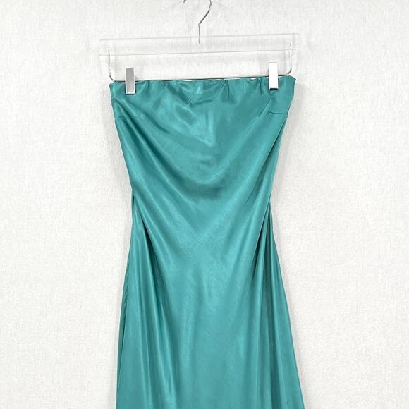 ENZA COSTA Strapless Satin Bias Dress Womens Medium Teal Aqua Blue Maxi Pull On - Picture 6 of 13
